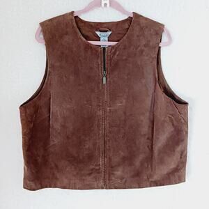 Vest Leather Brown Stonebridge Sueded Lined Zipper Western Texas Southwest Sz XL